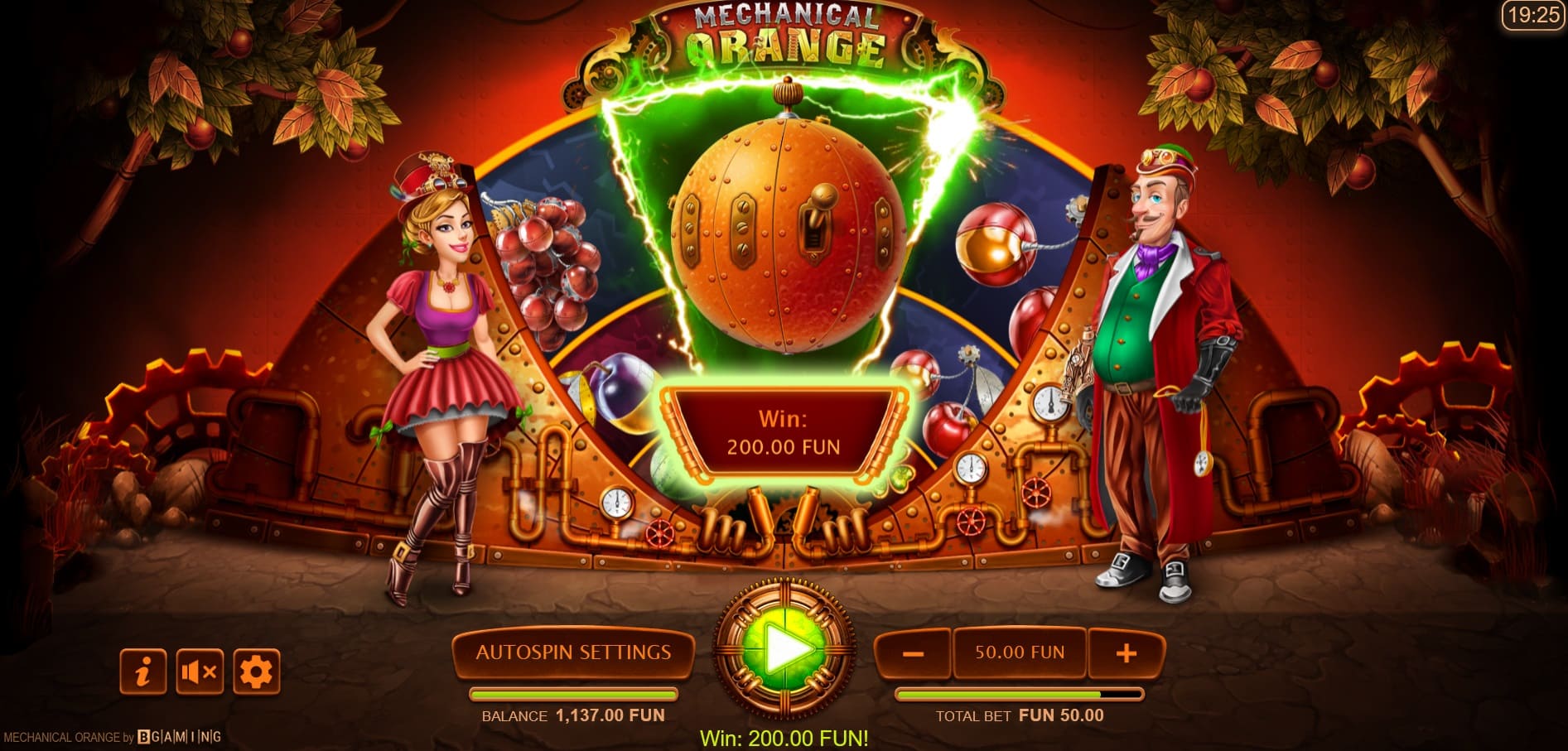 Mechanical Orange win at the slot machine